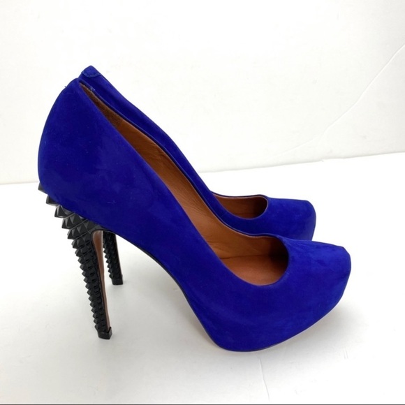 Schutz Suede Platform Pumps Heel Blue and Black - Picture 4 of 8